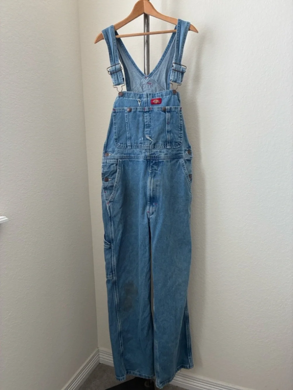 Vintage Dickies 30x30 denim blue overalls distressed destroyed well worn cotton